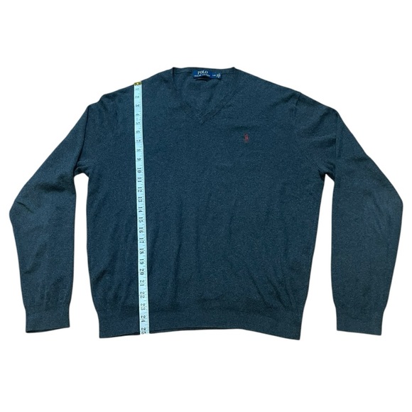 Grey Pima Cotton Ralph Lauren V Neck Sweater (L) - Picture 5 of 8